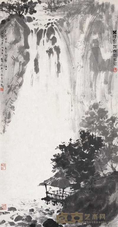 傅抱石 1963年作 观瀑图 立轴 93×48.5cm